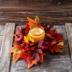 décoration automne feuilles d'érable citrouilles bougies décoratives extérieures orangées rouges jaunes vertes saisonnières