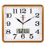 horloge murale carrée quartz aiguille classique cadre marron cadran blanc salon cuisine decoration murale