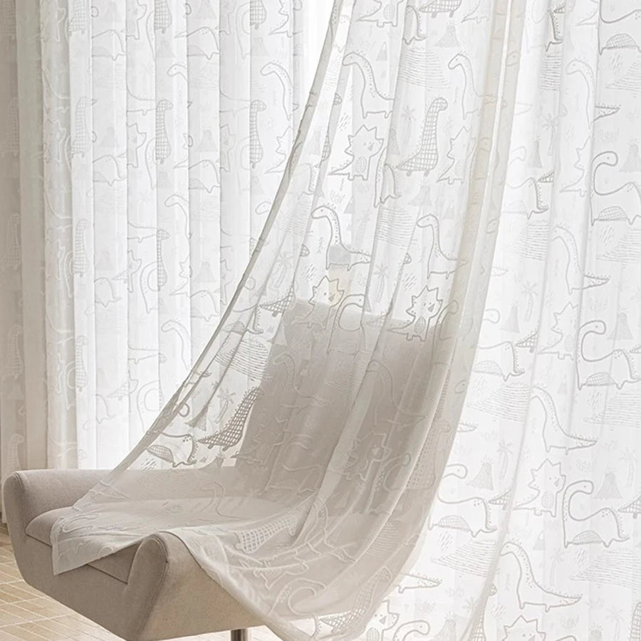 rideau transparent moderne dinosaure chat blanc polyester fenêtre chambre
