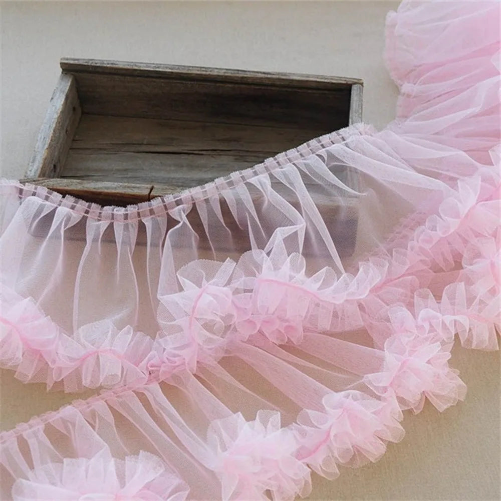 ruban tulle plissé noir rose blanc jaune fin élégant décoration 90cm longueur 15cm largeur