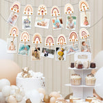 cadre photo boho arc ciel coeurs chiffres beige rose blanc clips adhésifs mur decoration