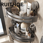 étagère salle bain deux niveaux gris métallisé clips adhésifs barre serviettes crochets amovibles moderne