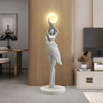 statue femme lune lampadaire moderne résine blanc noir bleu marron ondulé led minimaliste