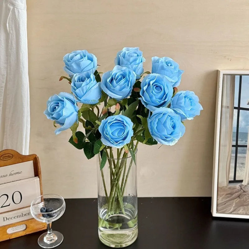 décoration intérieure bouquet roses artificielles moderne vase transparent 50cm haute elégant