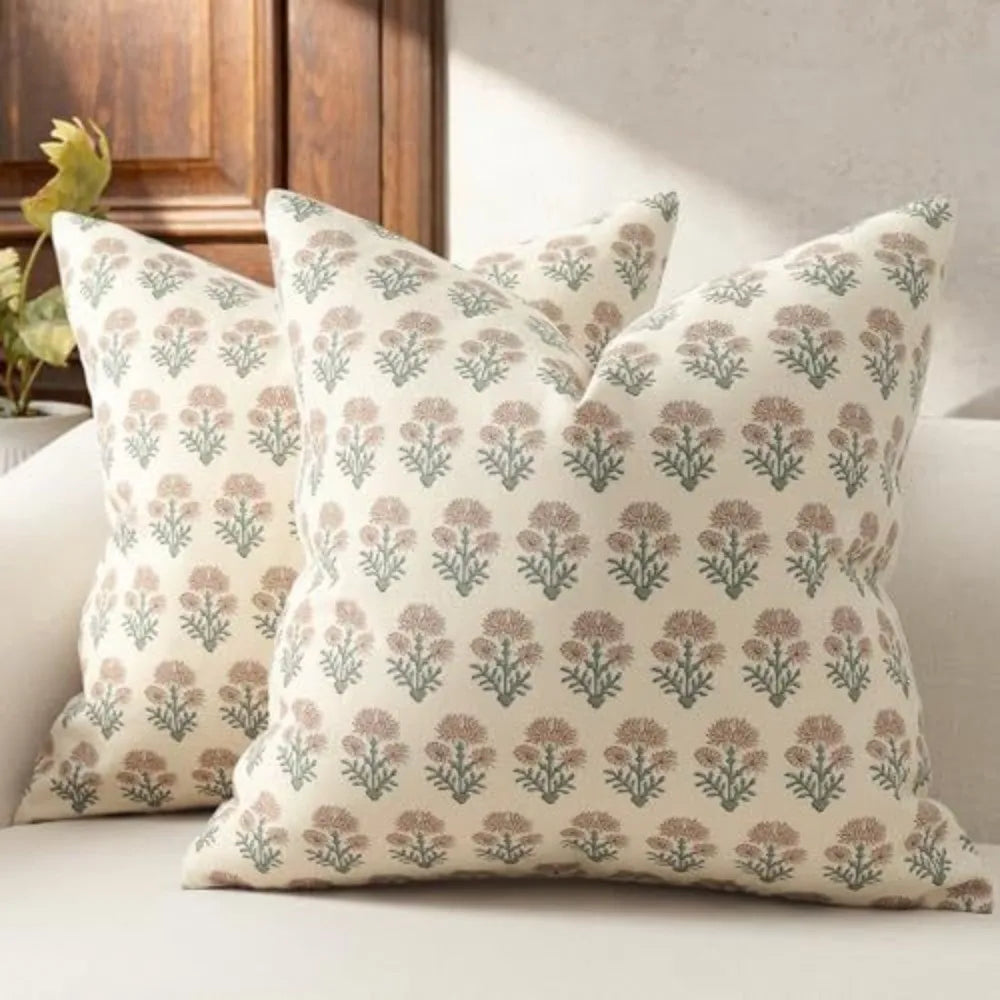 taies d'oreiller motif floral blanc gris decoration maison polyester opaques classique farmhouse 18x18 pouces