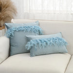 coussin décoratif carré velours pompon plumes patchwork moderne intérieur salon chambre taille 45x45cm