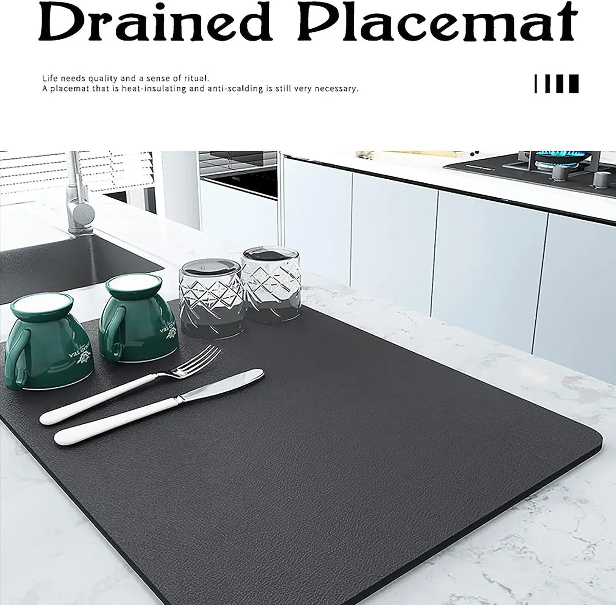 tapis table absorbant moderne noir texture cuir 30cm 40cm 50cm 60cm