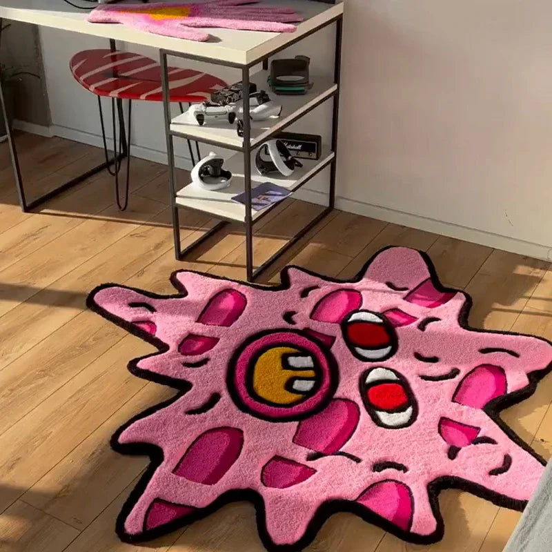 tapis rose motif cartoon antidérapant texture poilue moderne décalé chambre salon