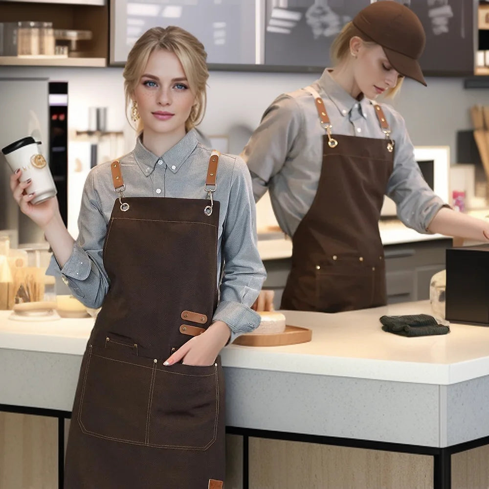 Tablier de cuisine imperméable professionnel en polyester avec poches