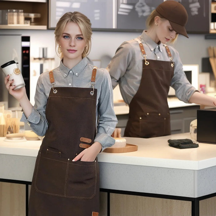 Tablier de cuisine imperméable professionnel en polyester avec poches
