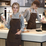tablier cuisine marron vert beige uni classique poches boucles métalliques imperméable professionnel nettoyage