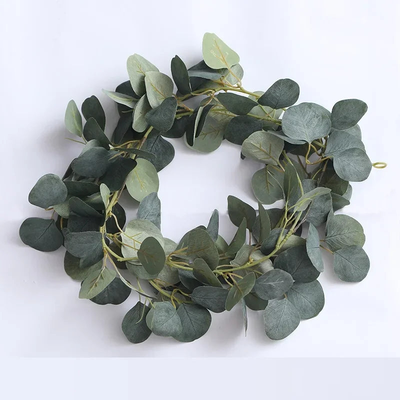 couronne feuilles artificielles eucalyptus vert clair vert foncé naturel rustique extérieur accrochée tringle feuilles