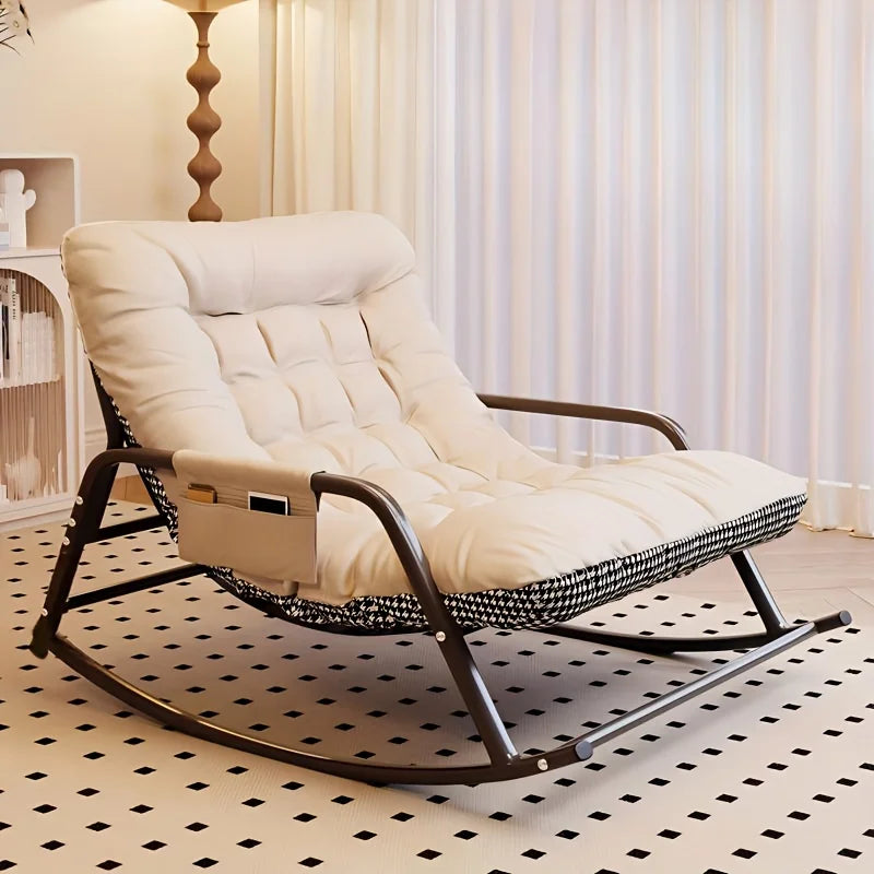 fauteuil bascule moderne deux places marron blanc gris orange coussins texturés chambre salon
