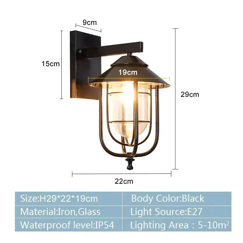 lampe murale vintage industrielle cage métallique verre transparent noir fixée mur plaque fixation