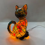 lampe résine forme chat led couleur multicolore art deco tiffany chambre coucher usb alimentation
