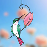 pendentif oiseau verre coloré bleu vert blanc rouge motifs floraux art deco tiffany crochets