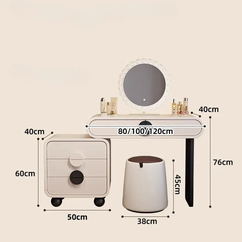 maquillage moderne beige clair tiroirs miroir tabouret tapis assemblage 80 100 120cm