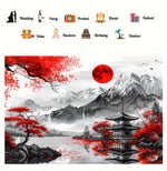 toile d'art paysage oriental blanc gris rouge peinture traditionnelle clips 150x200cm 180x280cm 150x300cm