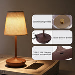 lampe chevet portable sans fil abatjour tissu texturé base marron abatjour crème controle tactile