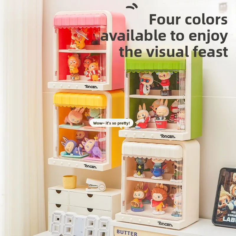 présentoir mural figurines animaux motifs colorés moderne blanc rose jaune vert suction salon chambre