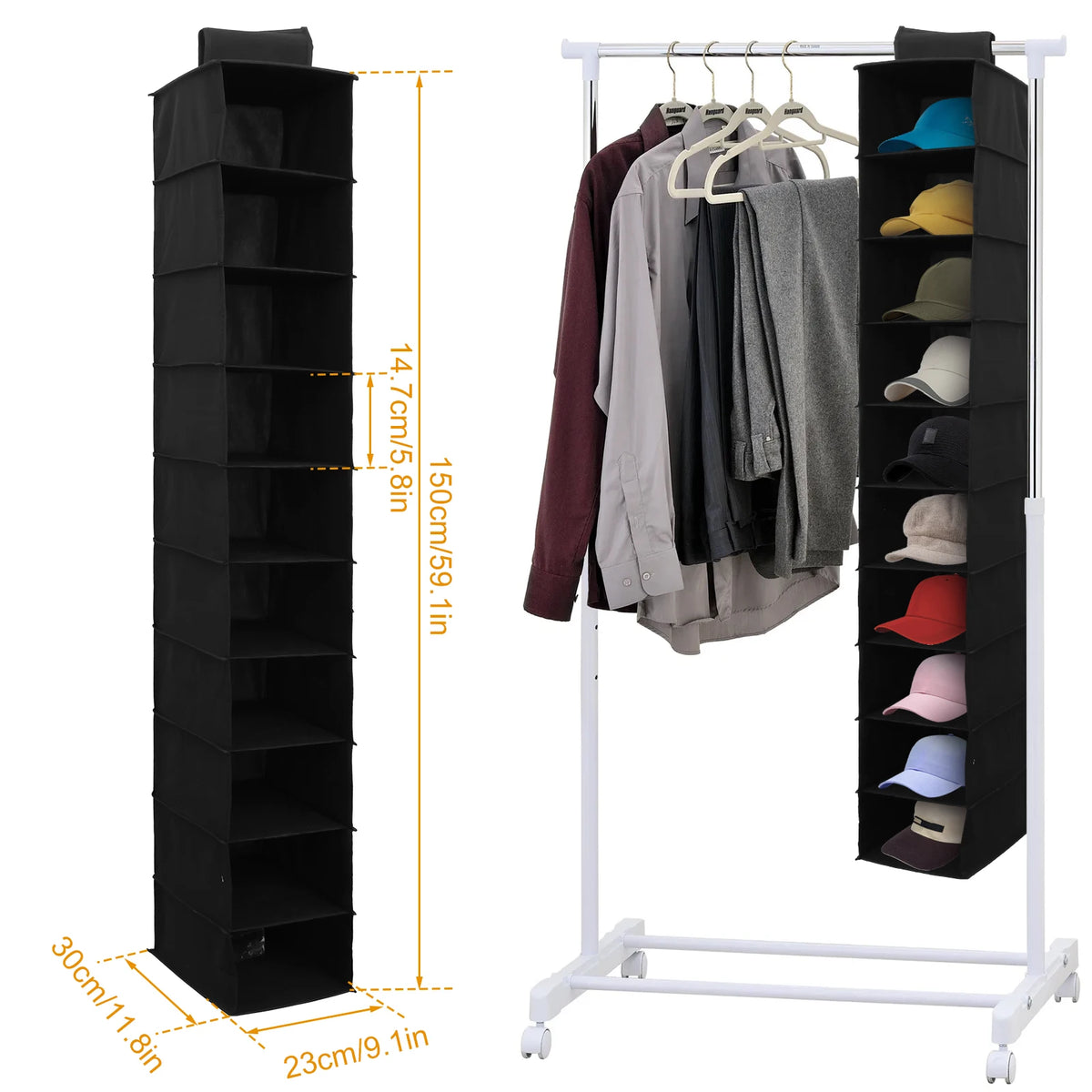 organisateur chaussures suspendu gris non woven polyester pliable moderne 10 compartiments crochets
