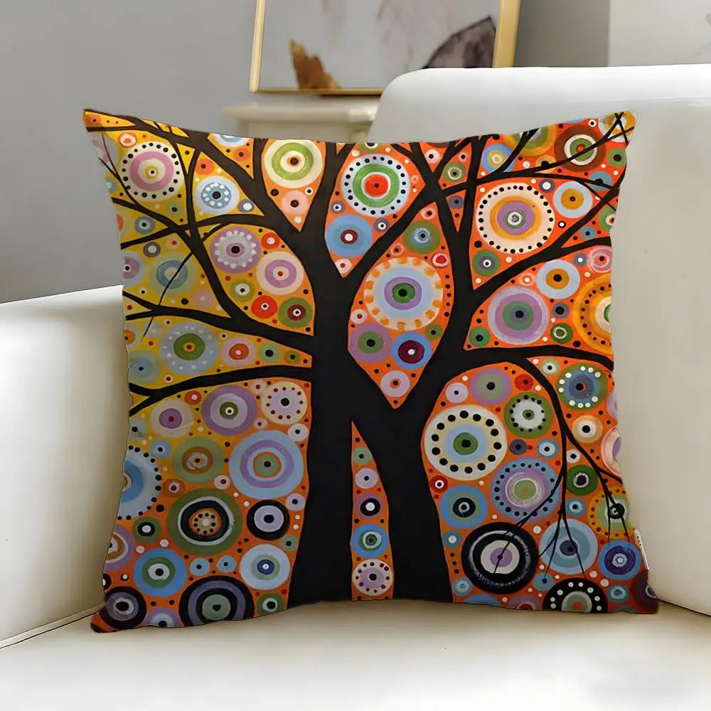 housse coussin multicolore arbre abstrait moderne polyester 45x45cm zip invisible facile laver canapé lit