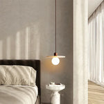 lampe suspendue moderne pierre travertine verre translucide chaîne métallique marron clair 30cm chambre salon