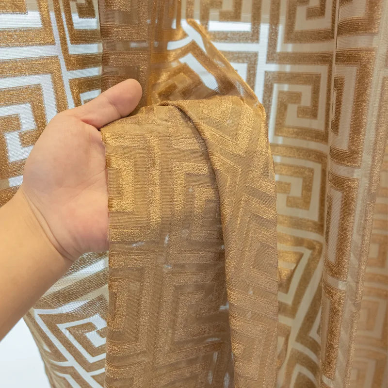 rideau polyester opaque classique beige clair foncé motif géométrique fenêtre plateextérieur haute qualité farmhouse