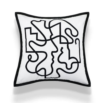 coussin abstrait brodé visages blanc moderne nordique 45x45cm decoration canapé chaise véhicule