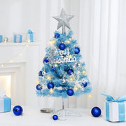 mini arbre noel bleu lumières étoile argent flocons boules marrons guirlande LED MerryChristmas decoration