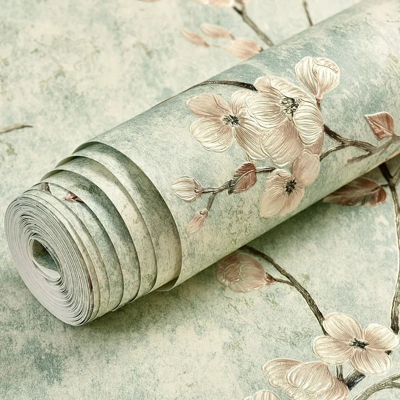 papier peint fleurs blanches classique adhésif résistant humidité écologique chambre salon vintage pastorale