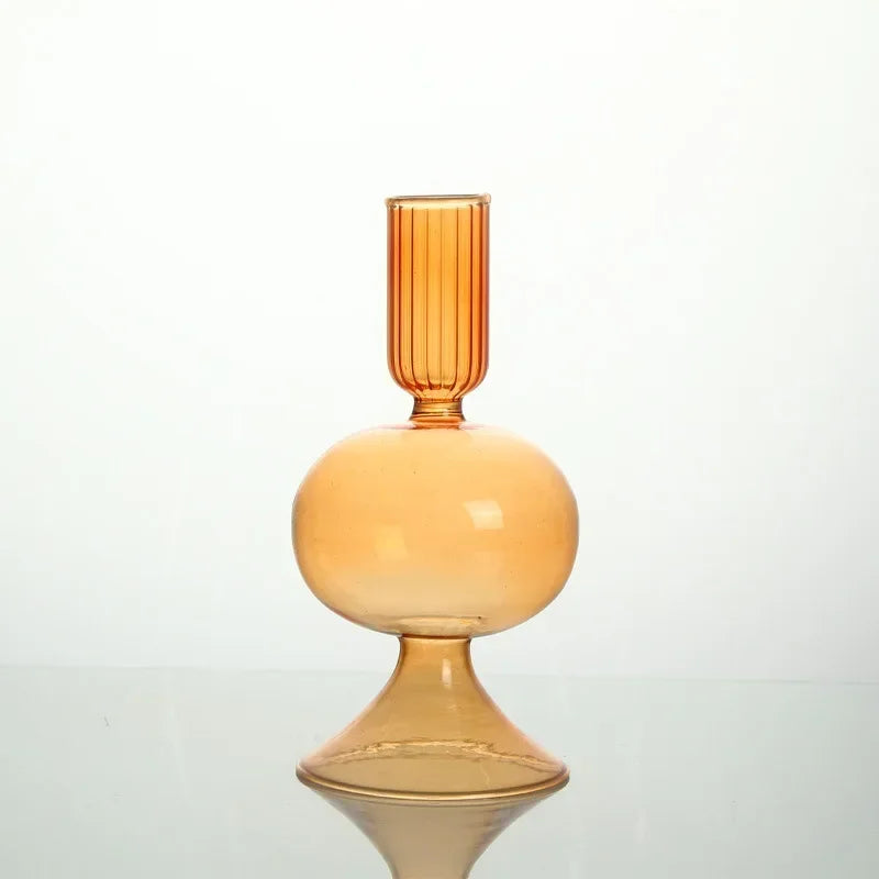 bougeoir verre moderne orange vert jaune rayures bordure ondulée transparent élégant décoration maison chandelle