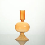 bougeoir verre moderne orange vert jaune rayures bordure ondulée transparent élégant décoration maison chandelle