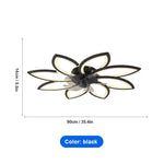 ventilateur moderne led télécommande noir blanc feuilles stylisées fixations invisibles chambre restaurant