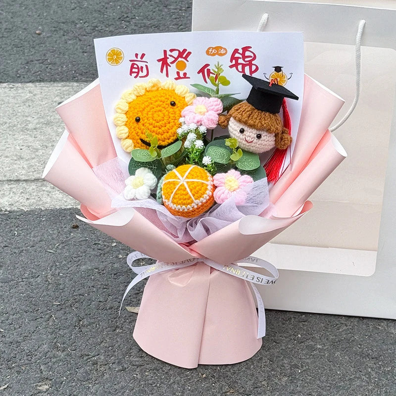 bouquet fleurs artificielles graduation couleur blanc jaune bleu rose vert figurine ruban décoration maison