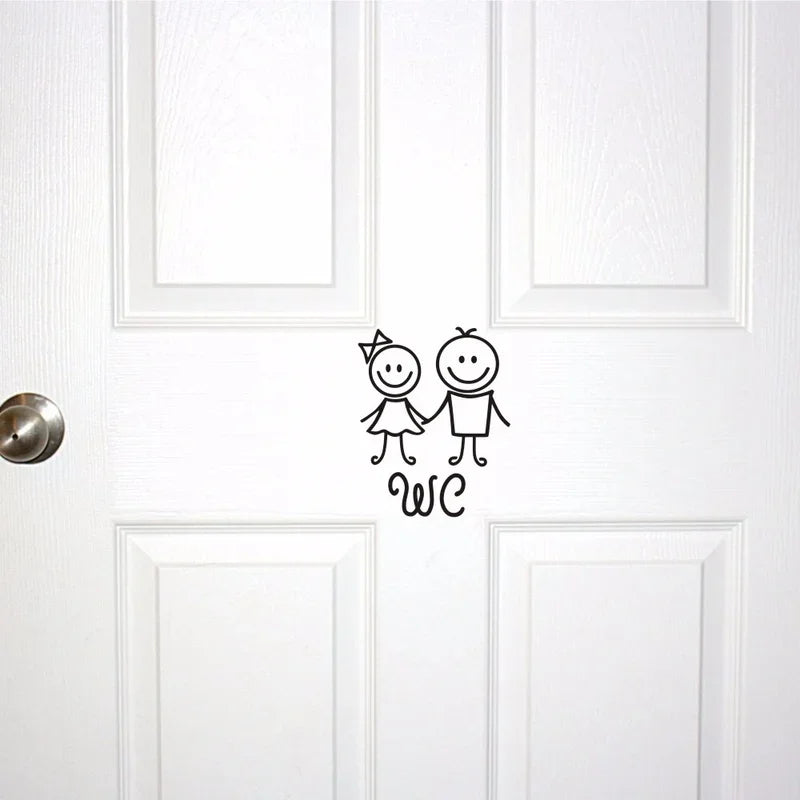 autocollant mural noir stick figures wc simple cartoon salle bains pvc 16cm 13cm