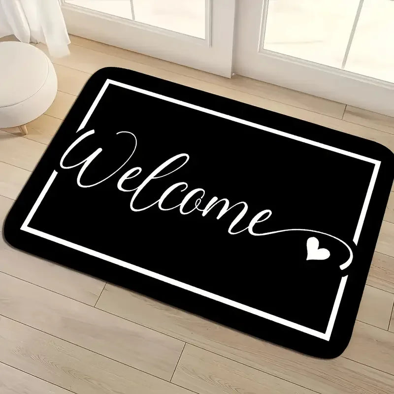 tapis d'entrée moderne lettrage welcome noir blanc jaune motifs tournesols antidérapant polyester 40x60cm