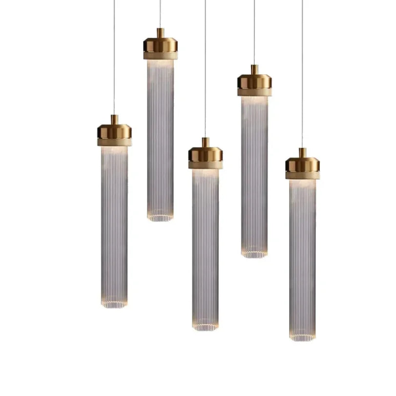 pendentif led moderne verre transparent strié salon chambre doré minimaliste suspension câble fin