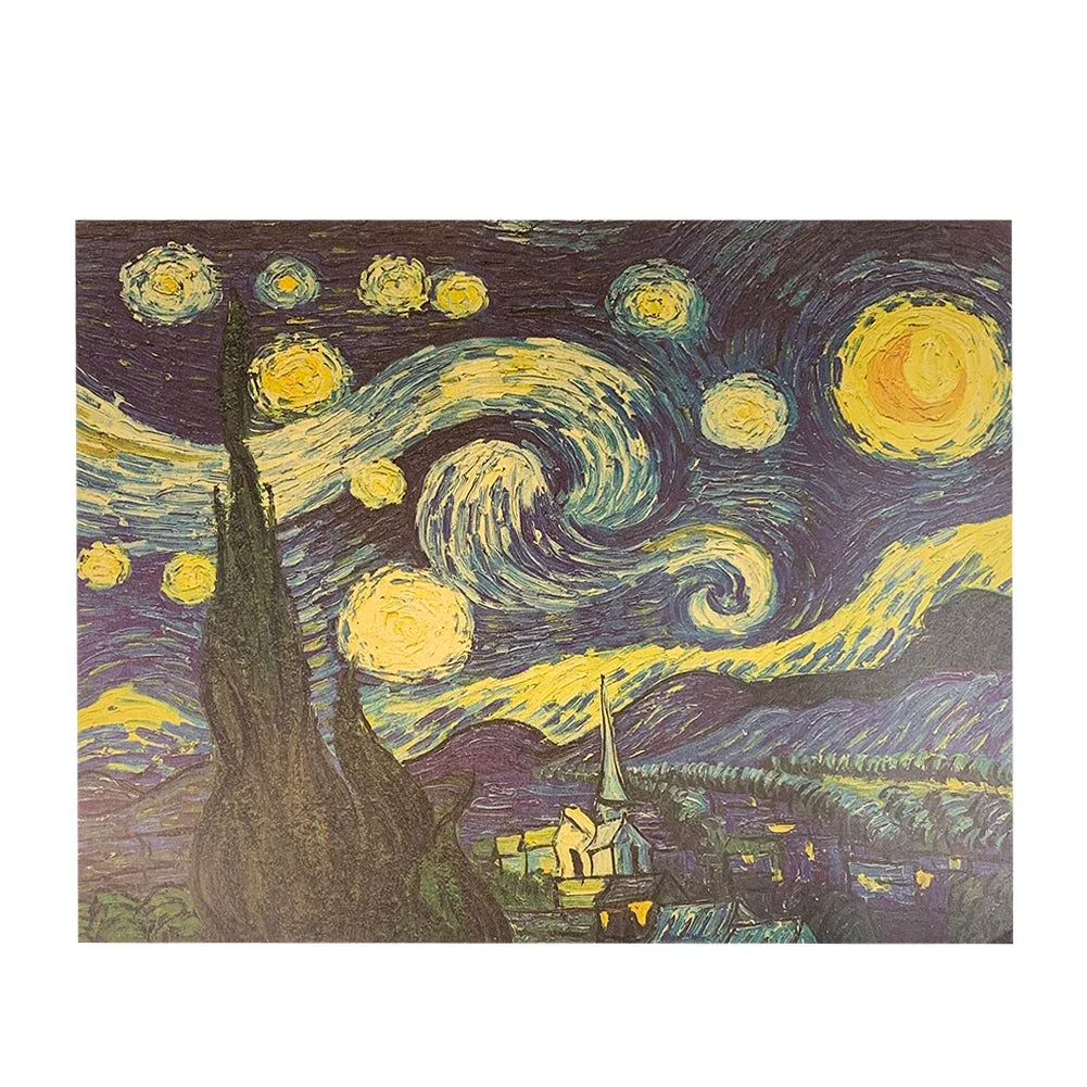 tableau abstrait nuit étoilée contemporain van gogh impression mural papier cadre noir blanc