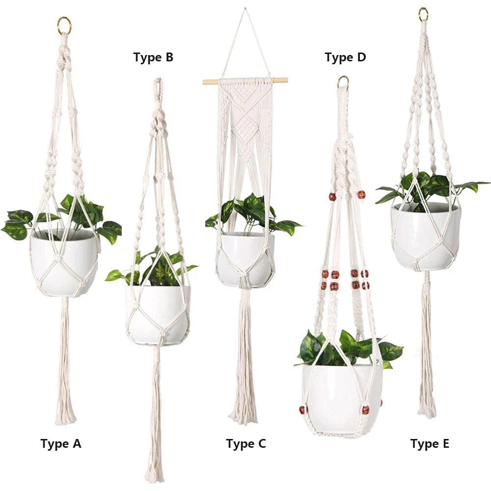 panier suspendu macramé motif géométrique boho chic couleur beige plante incluse fixations decoration maison