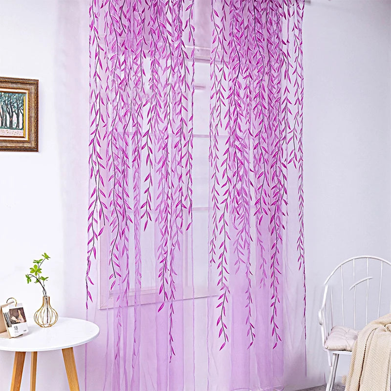 rideaux transparents motifs feuilles verte rose beige salon champêtre bohème poche tringle polyester
