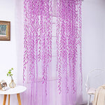 rideaux transparents motifs feuilles verte rose beige salon champêtre bohème poche tringle polyester