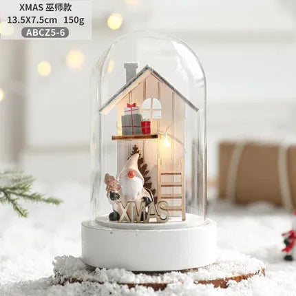 décoration noël miniature maison verre animaux sapin cadeaux lettres noel base plate