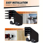 support mural industriel noir orange outils jardin vis cheville fixations robustes tronçonneuse pelles multifonctionnels