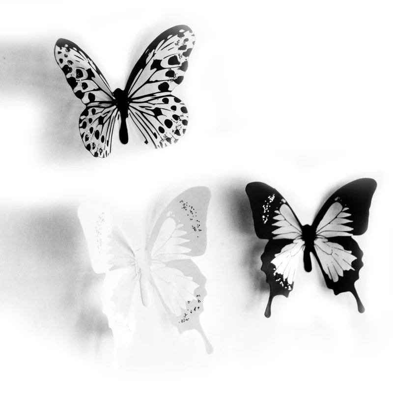 autocollants muraux 3d papillons noirs blancs adhésifs modernes animaux décorations diy chambre enfants salon