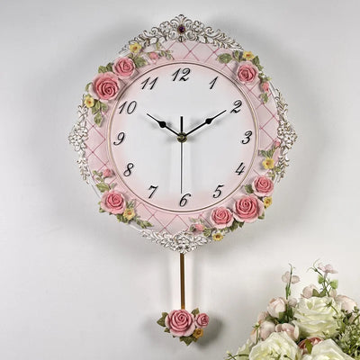 Horloge pendule murale design rose vue de face