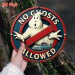 plaque décorative rétro ecto no ghosts allowed fantômes voiture rouge bleu blanc vintage 20cm