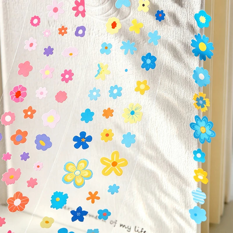 sticker décoratif fleurs multicolores adhésif papeterie scrapbooking enfantin journal craft art