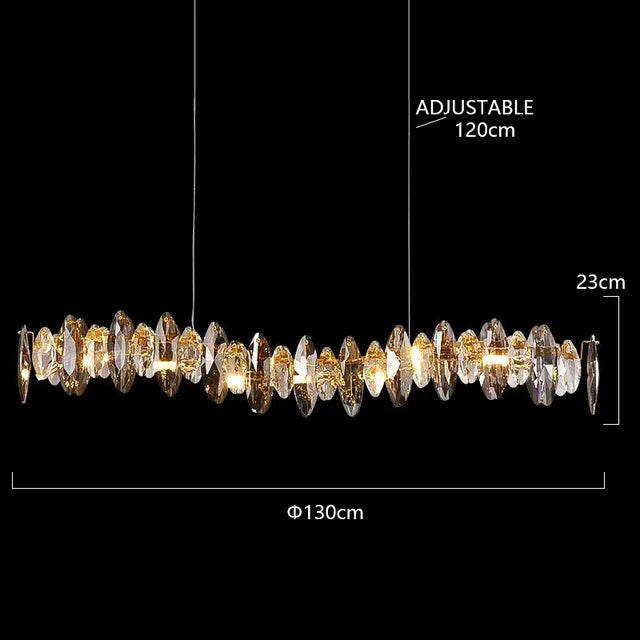 Suspension lumineuse moderne cristal transparent doré facettes géométriques ampoules LED 10 15m²