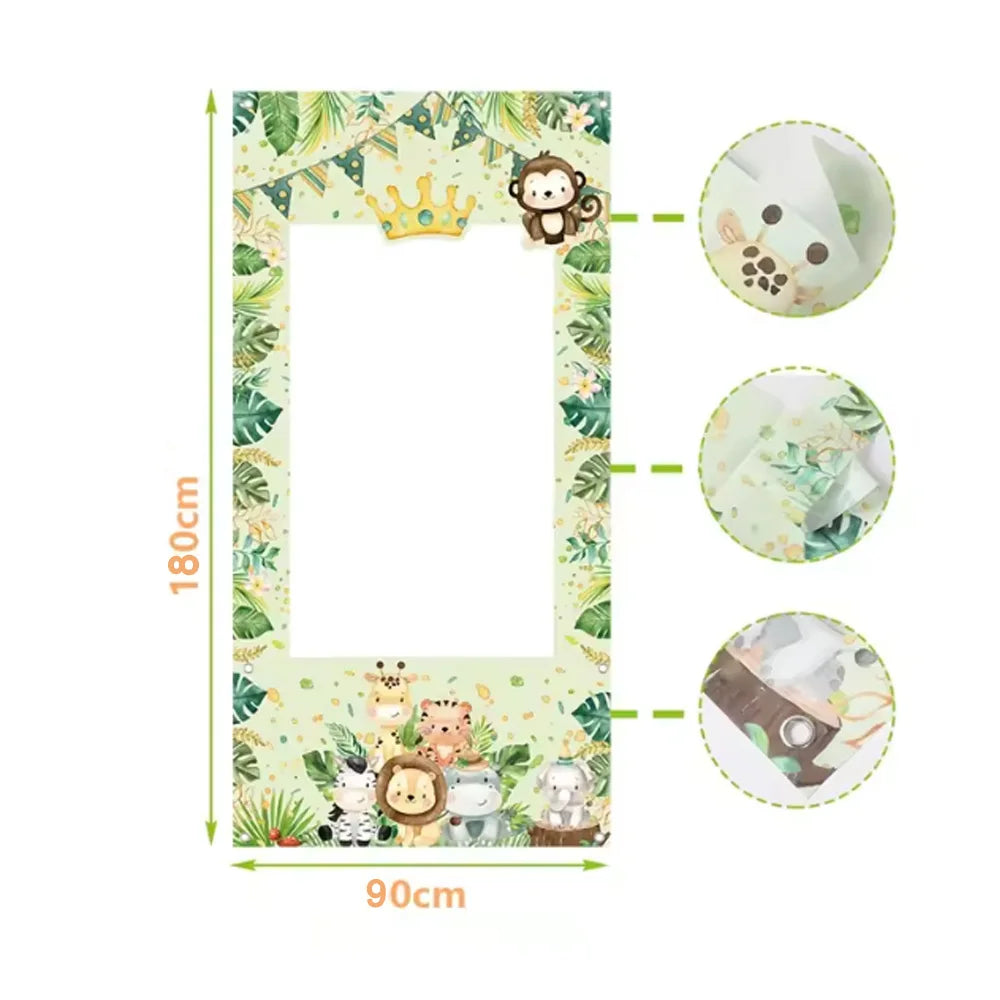 cadre photo vinyle jungle animaux motifs feuilles vert clips festif anniversaire enfants décoration tropicale